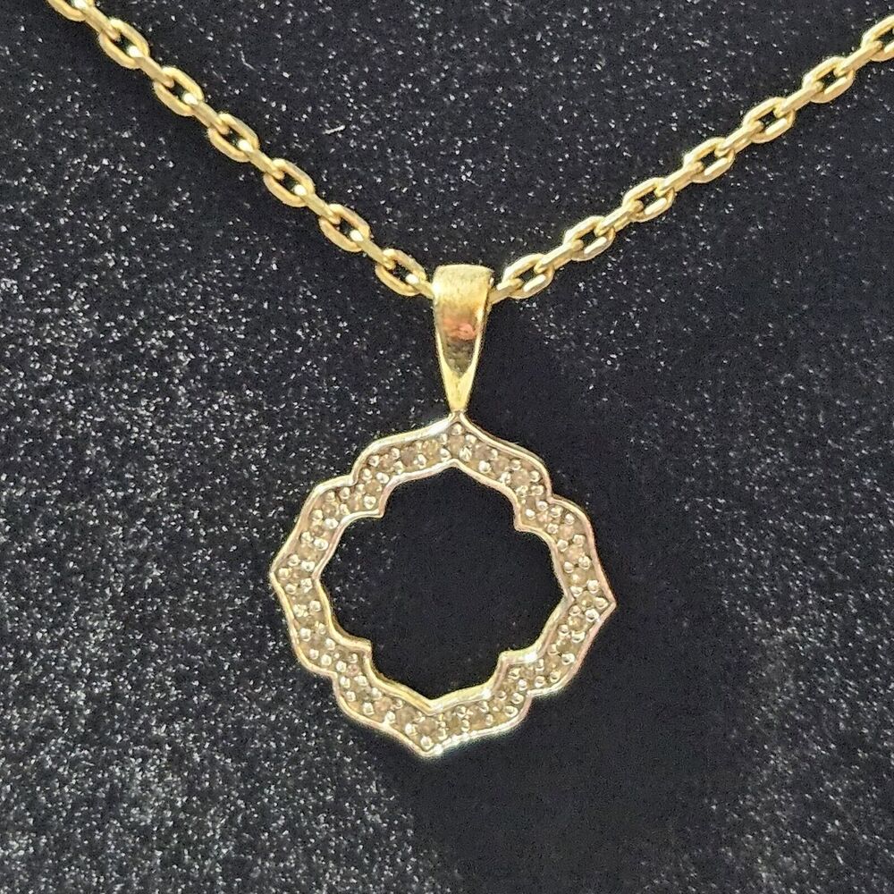 Heng Ngai Vermeil Gold over Sterling Silver Diamond Studded Pendant Necklace 20"